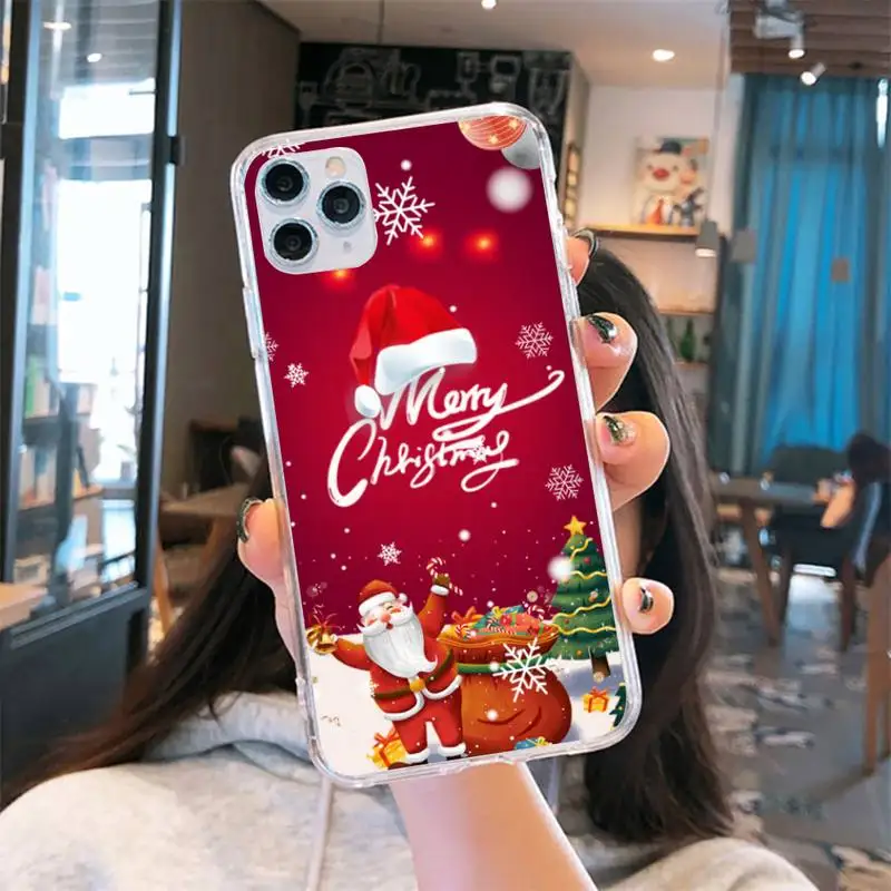 

New year Christmas Cute Santa Claus Elk Phone Case Transparent soft For iphone 5 6 7 8 11 12 s c se plus mini x xs xr pro max