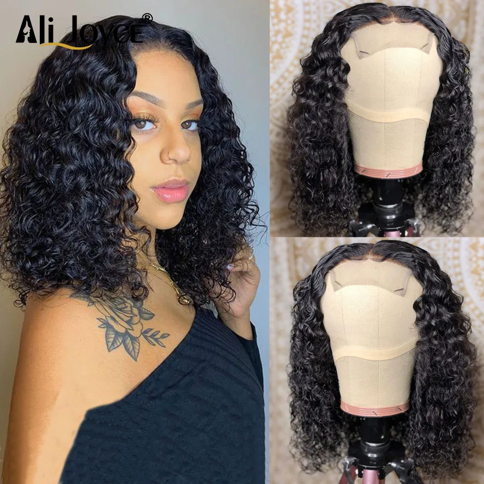 

Deep Curly Bob Wig 13x4 lace front human hair wigs baby hair 4x4 Closure Wig pre plucked #1B for women Brazillian wig Ali Joyce