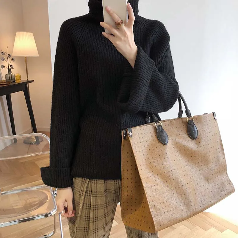 CamKemsey Winter Women Harajuku Knitted Sweaters Autumn Lazy Loose Thicken Turtleneck Sweaters And Pullovers