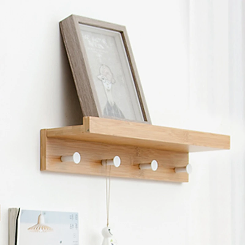Креативная настенная полка с крючком из бамбука 4 крючка|Подставки для хранения и