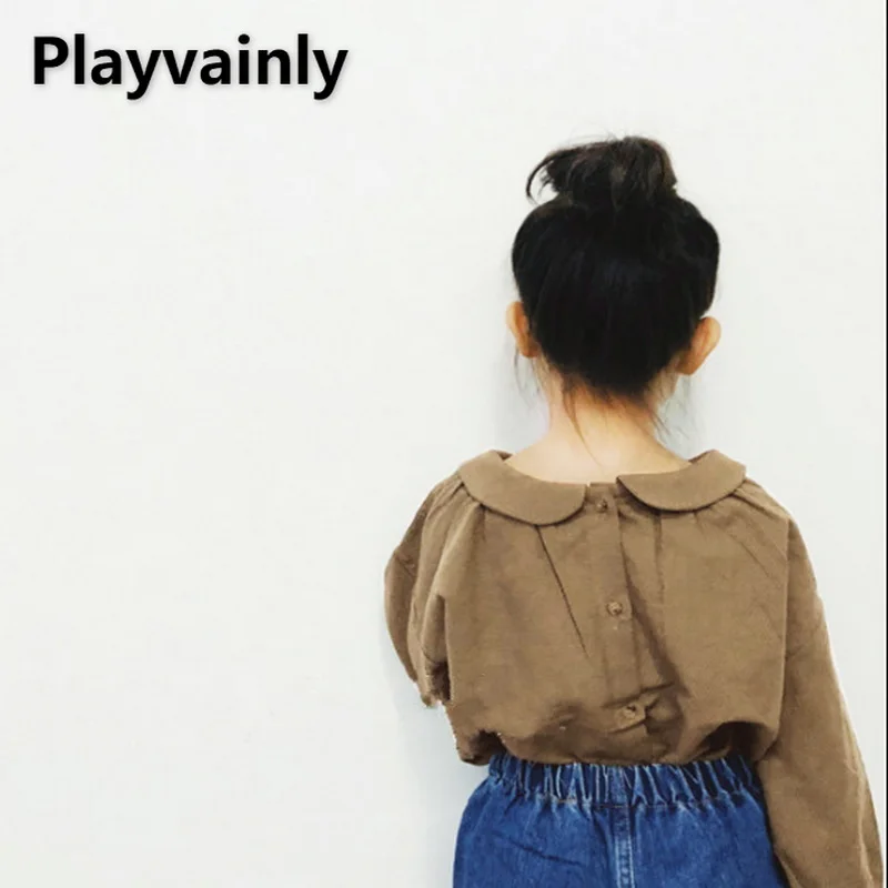 Camisas de estilo coreano para ni&ntilde;os y ni&ntilde;as, Blusa de manga larga con cuello Peter Pan de Color s&oacute;lido, Tops informales, ropa para ni&ntilde;os E72, novedad de Oto&ntilde;o de 2021-0