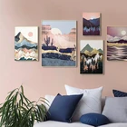 Абстрактная живопись пейзаж восход и кран на холсте в японском стиле Осьминог плакаты и принты Современная Настенная картина Декор