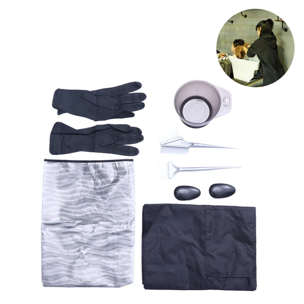 

Seven Pieces Salon Hair Dye Kit Hair Coloring Tools Home Hair Tinting with Gloves/Apron/Tinting Bowl/Dye Brushes/Cape/Ear Covers