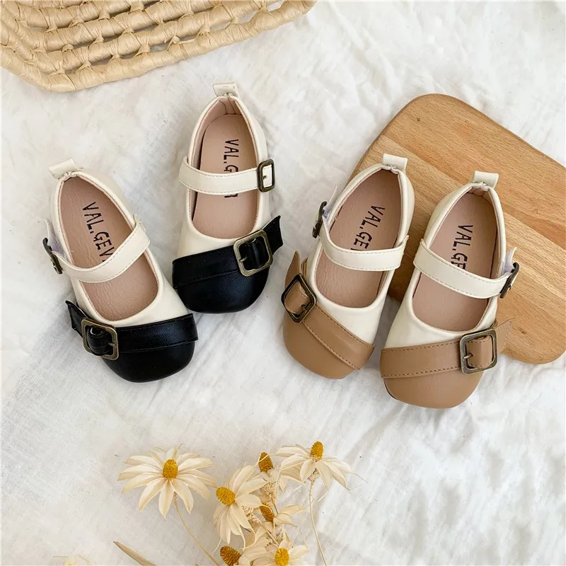 

Туфли детские кожаные в стиле ретро с квадратным носком, демисезонные