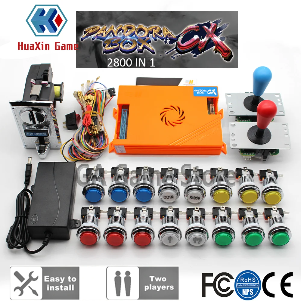 2 Player Kit SANWA Joystick,Chrome LED Push Button,Original Pandora Box CX Coin Acceptor for Arcade Machine Cabinet with Manual