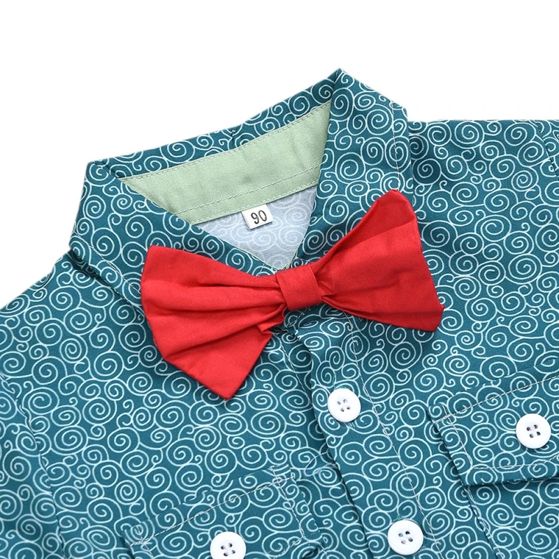 

Toddler Baby Boys Print Bow Button Shirt Shorts Set Casual Children Summer Outfits