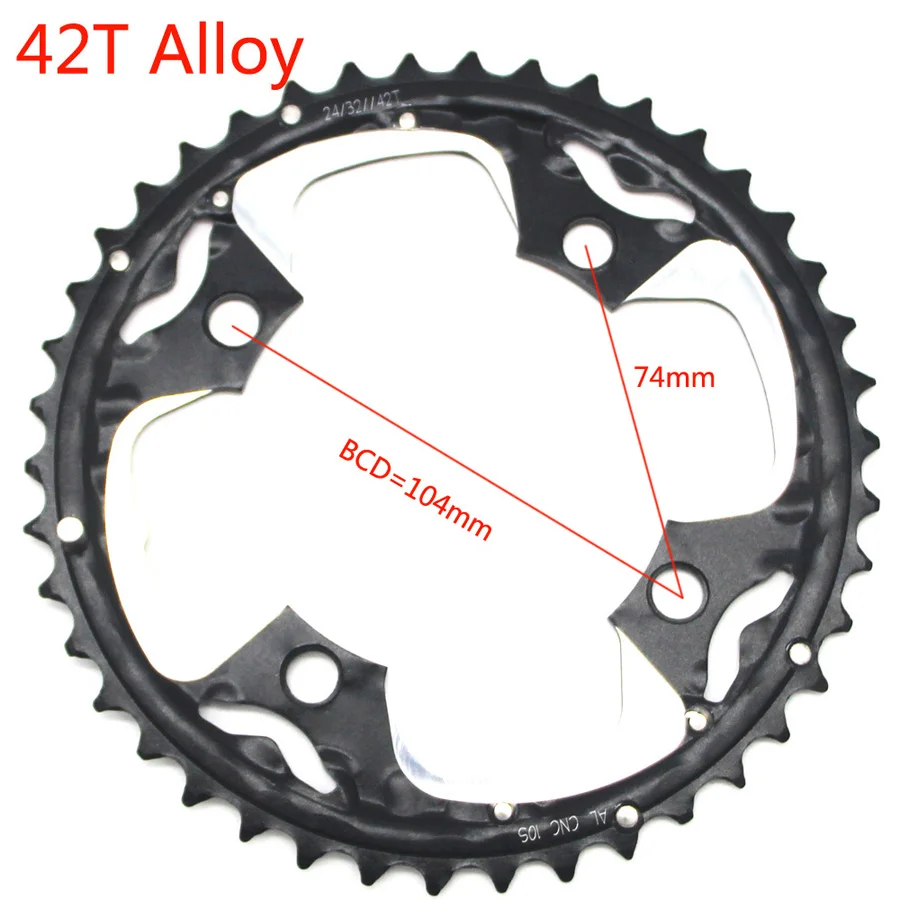 MTB кольцо цепи велосипеда цепь для SHIMANO SRAM Универсальный шатун 22 T/24 T/26 T/32 T/38 T/42 T/44 T 104BCD 64BCD велосипедная звездочка - Color: 42T alloy