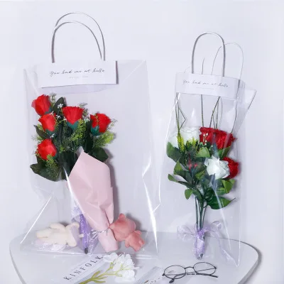 

20pcs/Lot Florist Decoration Long Tote PVC Clear Bag Flower Bouquet Bagging Portable Transparent Gift Bag Collocation Packaging