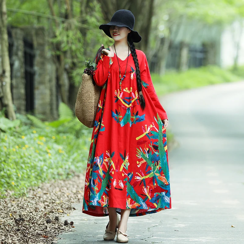 2020 Summr &amp Spring Vintage Long Dress Plus Size 2XL Dess for Woman Print Floral Dresses Clothes YY052 | Женская одежда