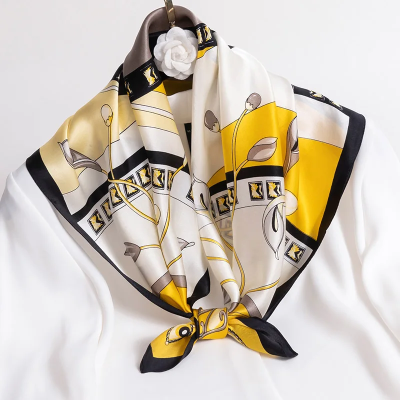 100% натуральный шелк квадратный шарф Женская Бандана с принтом головной платок