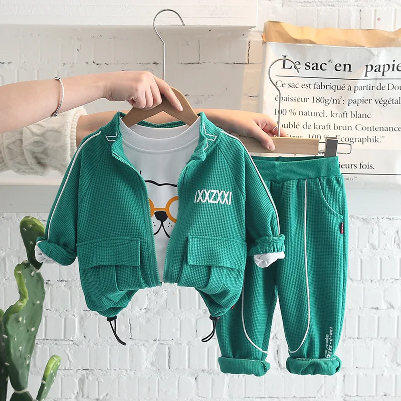 

Spring and autumn 2022 new children's suits boys cartoon printing long-sleeved T-shirt bottoming shirt female baby sports 3Pcs