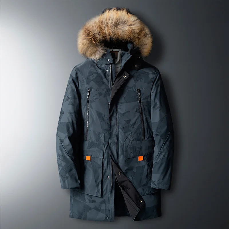 

Winter Down Jacket Men Solid Casual Long Parkas Mens Fur Hooded White Duck Down Coat Clothing Thick Warm Men's Windbreaker 8XL