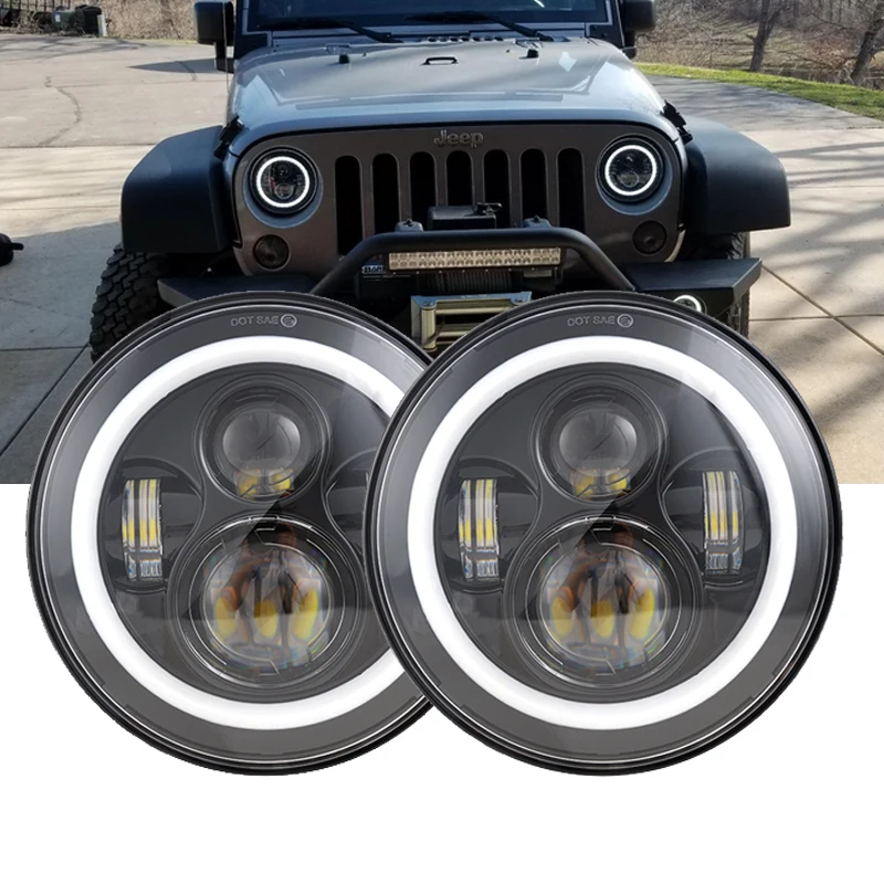 

For Jeep Wrangler JK TJ LJ CJ Hummber H1 H2 7inch Led Headlight High Low Beam With Angle Eyes Daytime Running Lights Headlamp