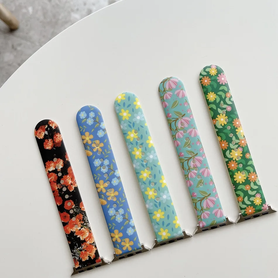 

For Apple Watch band 44mm 40mm 38mm 42mm Newest flower Strap Silicone smartwatch watchband bracelet iWatch 3 4 5 6 se band