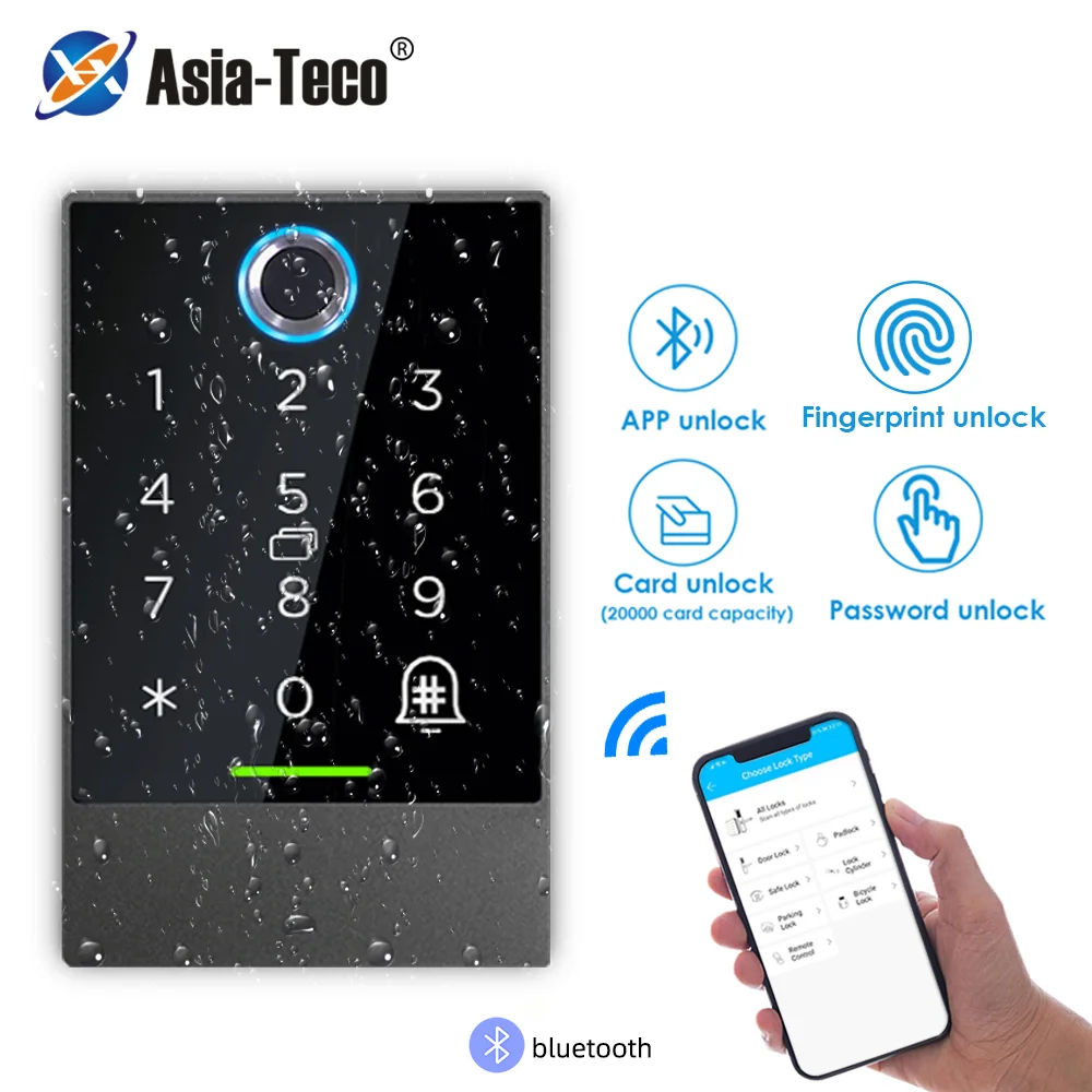 Водонепроницаемый дверной замок с считывателем доступа и отпечатком пальца 13 56