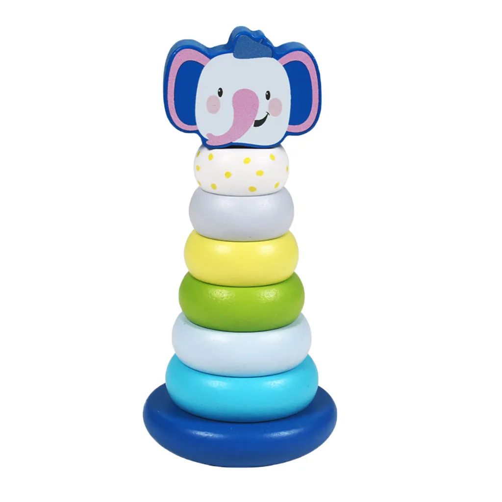 A Montessori Kid Education Funny Toys Wooden Rainbow Tower Colorful Rings Stacked Toys For Boy Girl Kids Baby Children Gift - Цвет: A