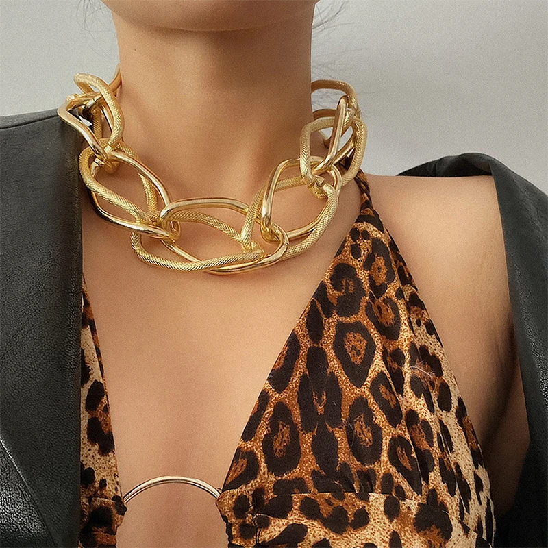 

Fashion New Punk Multi Layered Golden Chain Choker Necklace Jewelry for Women Hip Hop Big Thick Chunky Clavicle Chain Charm