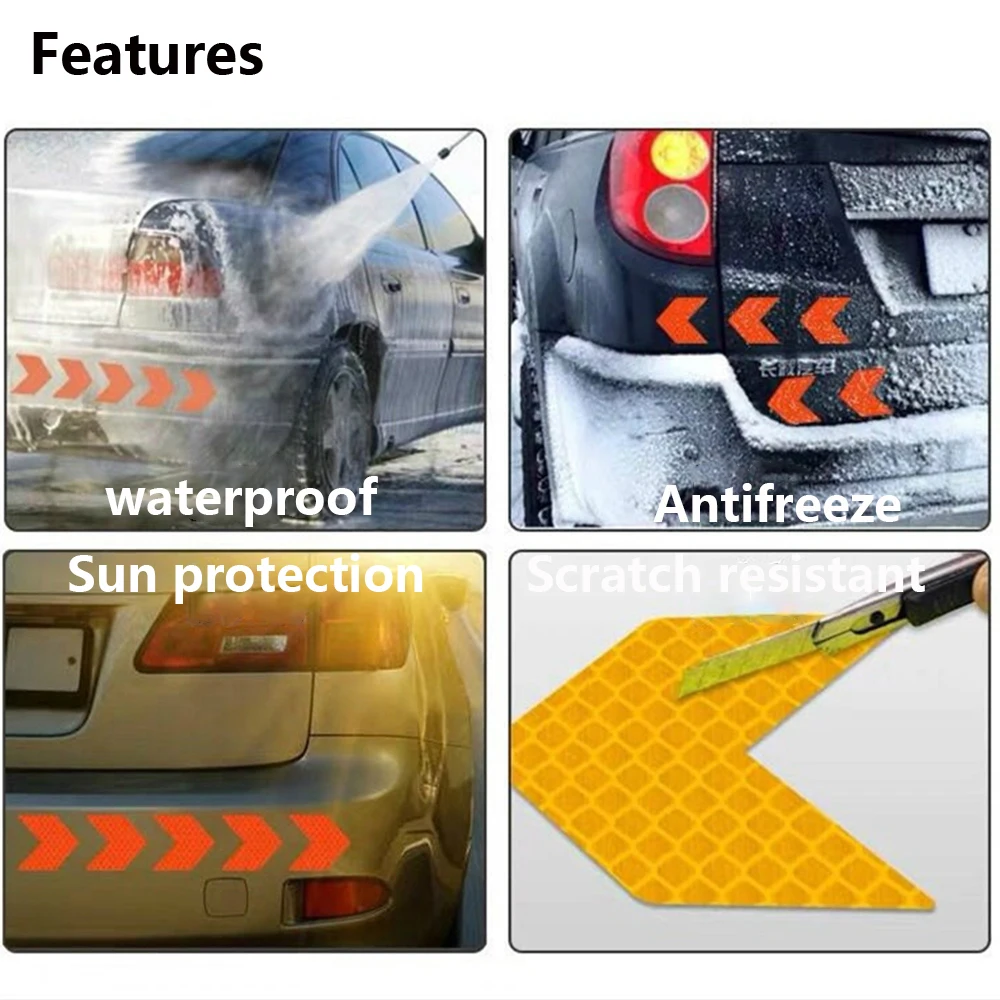 

10 Pcs/Set Car Reflective Arrow Sign Tape Warning Safety Sticker For Car Bumper Trunk Hazard With Flash Night Motorcycle Styling
