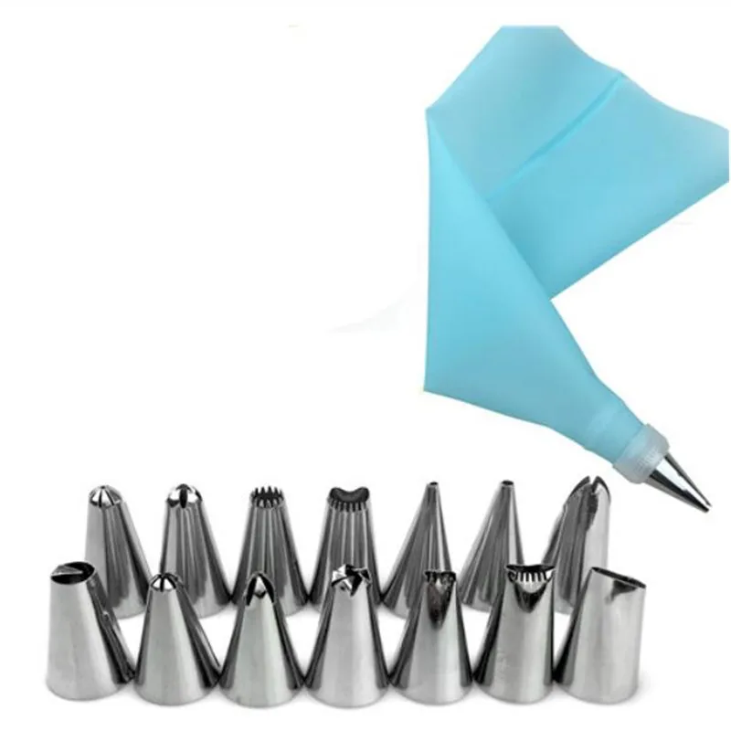 16Pcs/set DIY Kitchen Baking Cake Decorating Tool Silicone Icing Piping Cream Pastry Bag Stainless Steel Nozzle Converter Tools - купить по