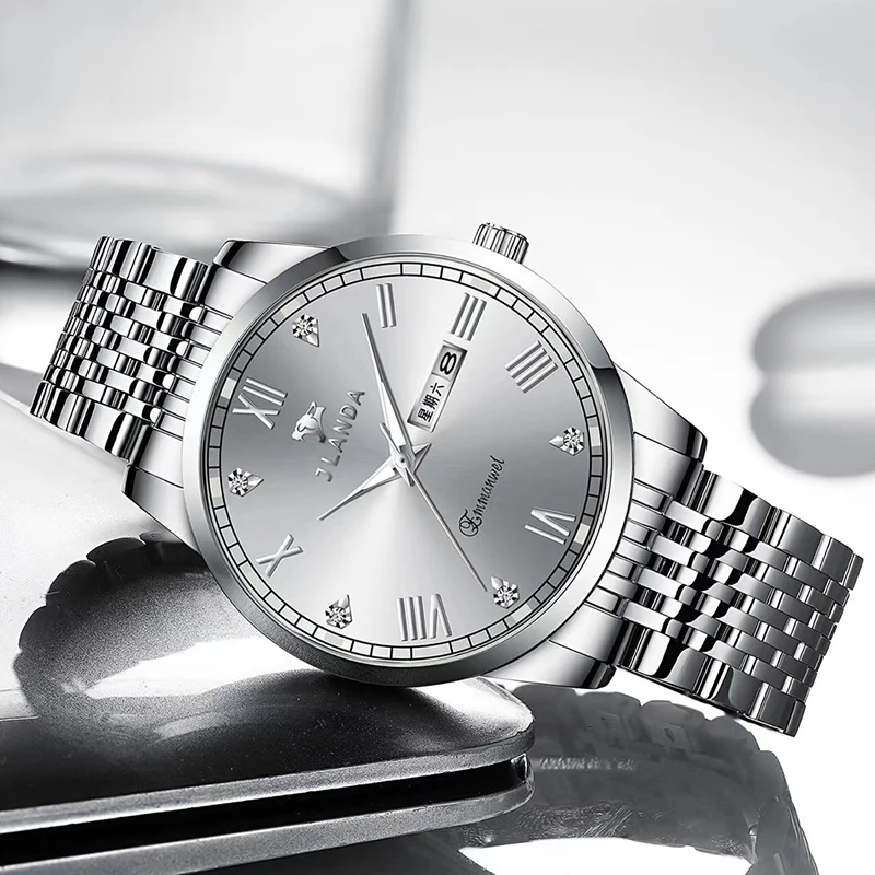 

Часы наручные JLANDA Мужские кварцевые, модные новые роскошные брендовые водонепроницаемые повседневные деловые, из нержавеющей стали, с дато...