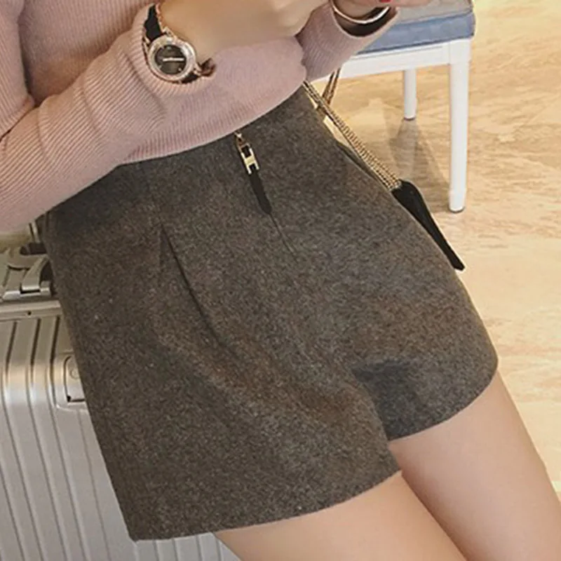 Зимние шерстяные шорты для женщин с высокой талией женские свободные толстые