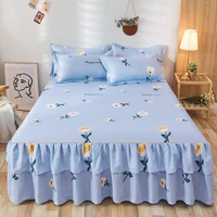 1pcs quality thicken elastic non slip bedspreads sheet luxury floral prints ruffle bed skirt soft mattress cover no pillowcase