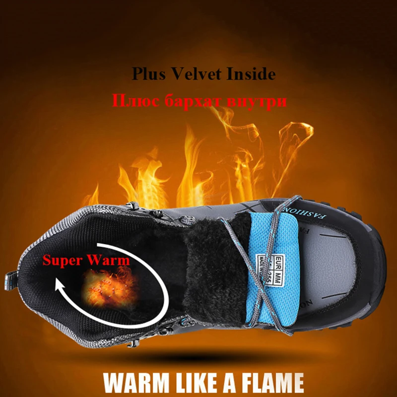 

Merkmak Brand Men Winter Snow Boots Waterproof Leather Sneakers Super Warm Men's Boots Outdoor Male Hiking Boots Work Shoes