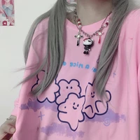 japanese kawaii cartoon biscuit t shirt for girls pink gothic top female harajuku kpop oversize korean tee grunge clothes
