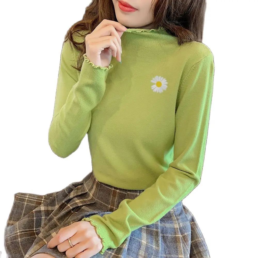 

Women Inside Plus Velvet Half High Collar Autumn Winter Slim Sweater Korean Tops Long Sleeve Knitwear Ladies Pullover TT0091