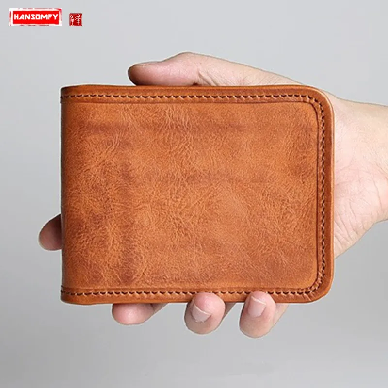 Мужской кошелек Mael в стиле ретро кожаный короткий женский на молнии кожаные