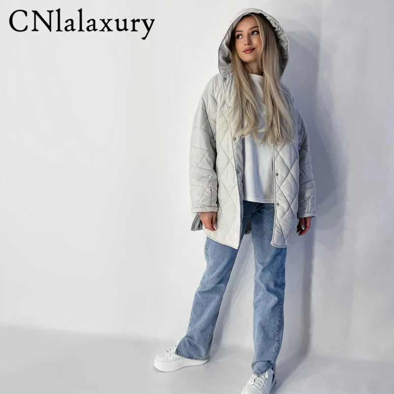 Женская винтажная клетчатая парка с капюшоном Повседневная Свободная длинная