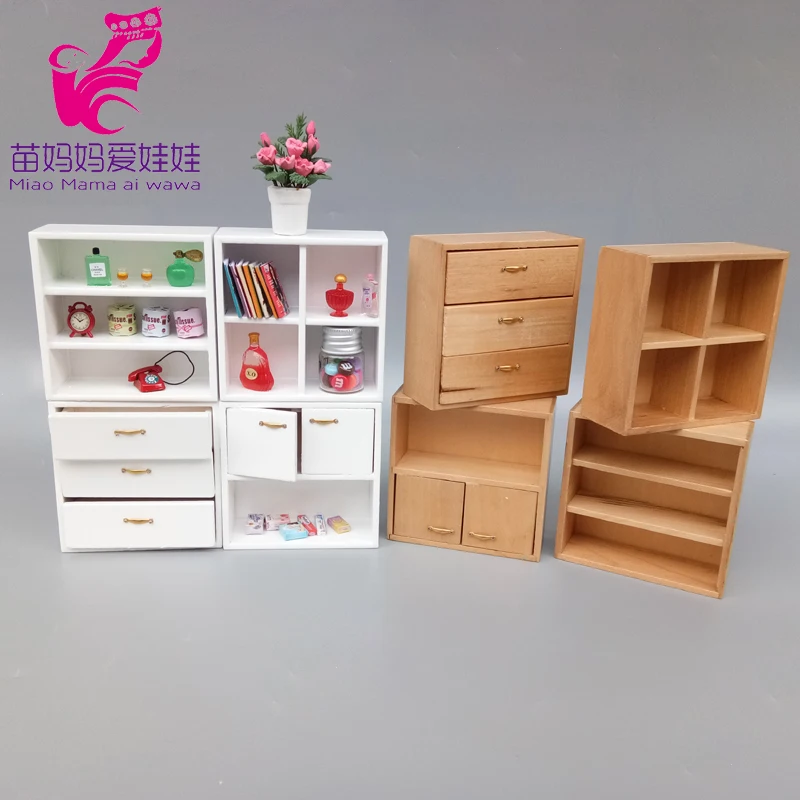 

mini wooden Doll house diy furniture white color adjustble cabinet bookcase 1/8 bjd ob11 dollhouse diy accessories