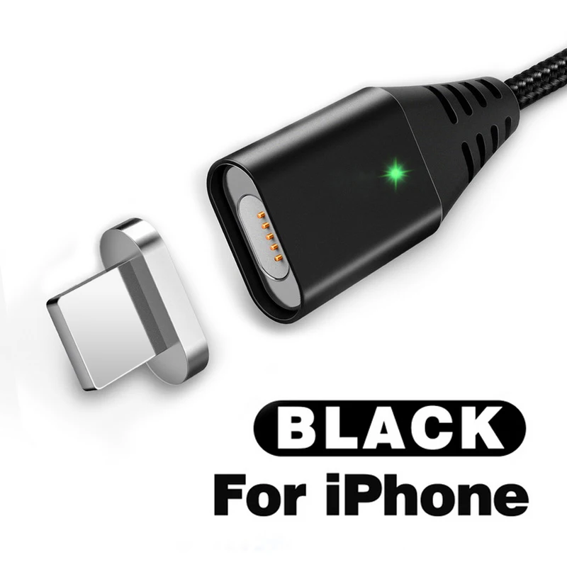 For iPhone Black Магнитный кабель GETIHU 2.4A для iPhone XS X Xiaomi, быстрая зарядка 3,0, быстрая зарядка, Micro usb type C, магнитный шнур для зарядки и передачи данных - Цвет: For iPhone Black