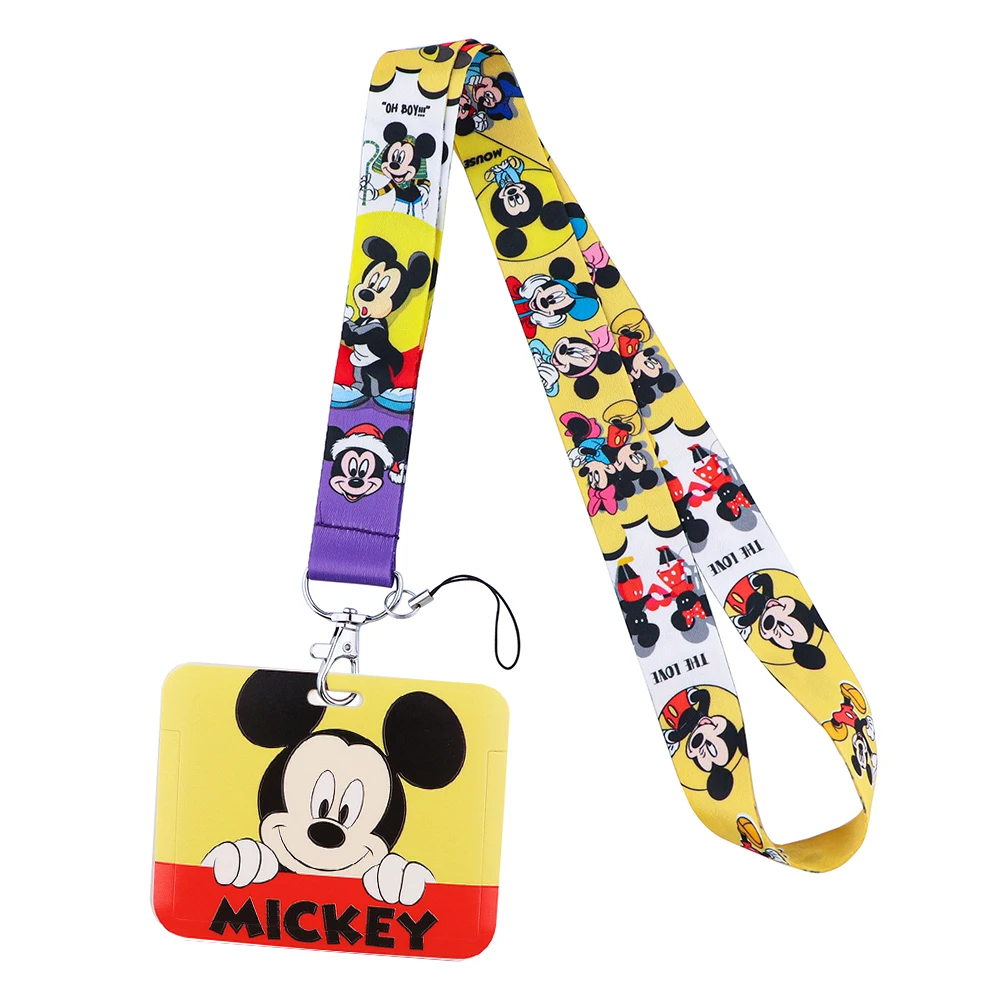 

YQ569 Disney Cute Mickey Mouse Card Cover Lanyard Phone Rope Campus Badge Holder Cartoon Phone Strap Keychain Necklace Lariat