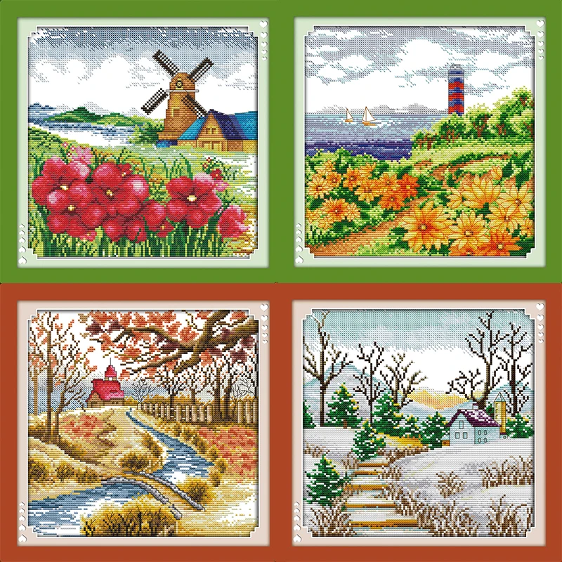 Картины с сезонным обзором Joy Sunday в Корейском стиле Набор для вышивки пейзажами