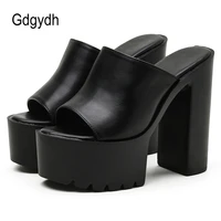gdgydh square heel platform mules women outdoor slippers peep toe slip on sandals shoes slingbacks black white great quality
