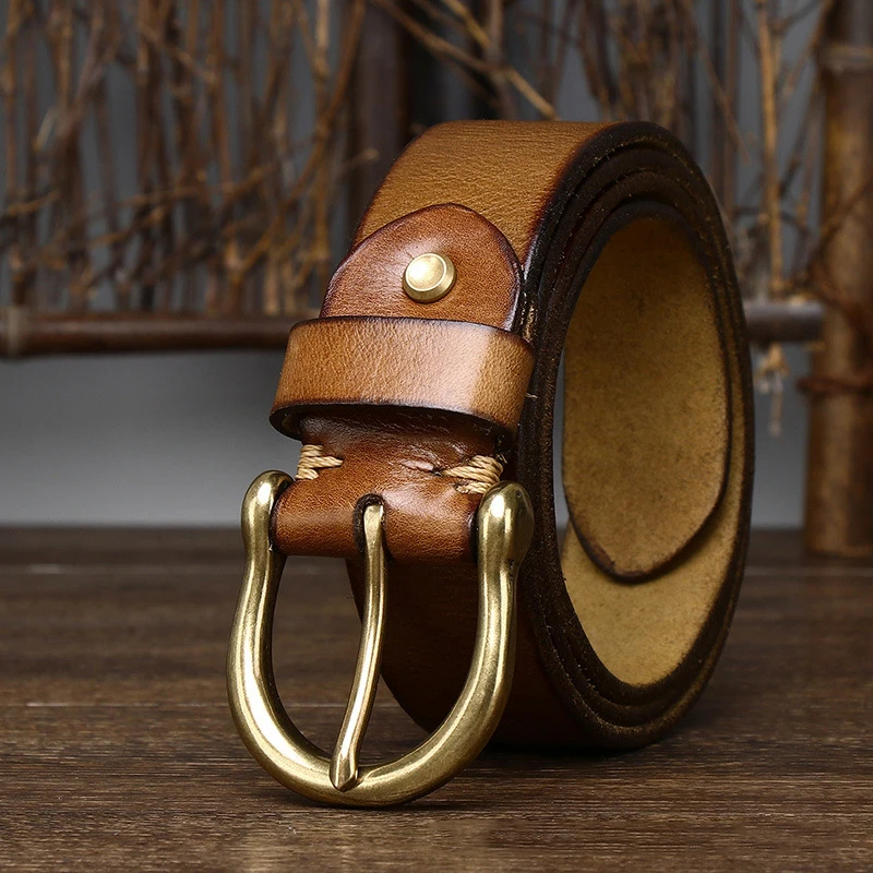 Top Leather Cowhide Belt Fashion Genuine Leather Men Belt Copper Buckle Strap For Male Wide Luxury Retro Belt