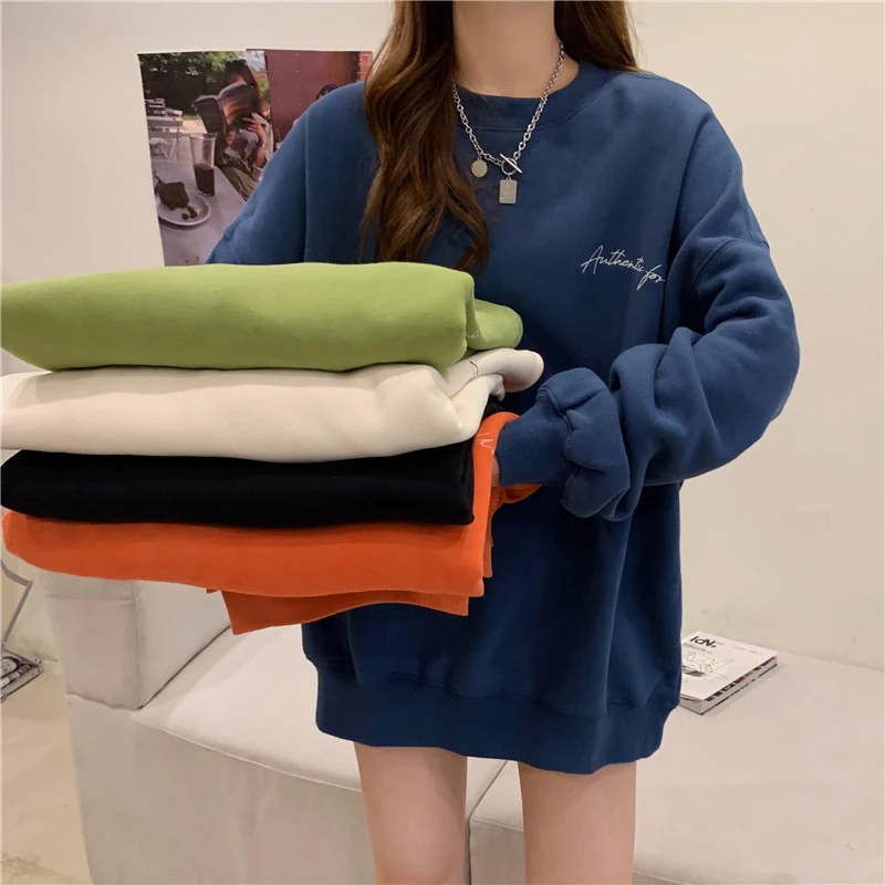 

Autumn Winter Warm Hoodies For Women Korean Style Clothing Ulzzang Harajuku Vintage Plus Velvet Pullover Sweatshirts Female Tops