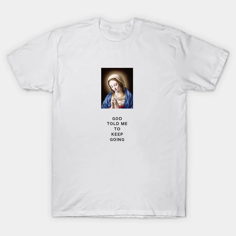 

Virgin Mary Printed Men's T Shirt Cool Design Short Sleeve T Shirts Men Women Summer Hip Hop Large Size Tops Streetwear