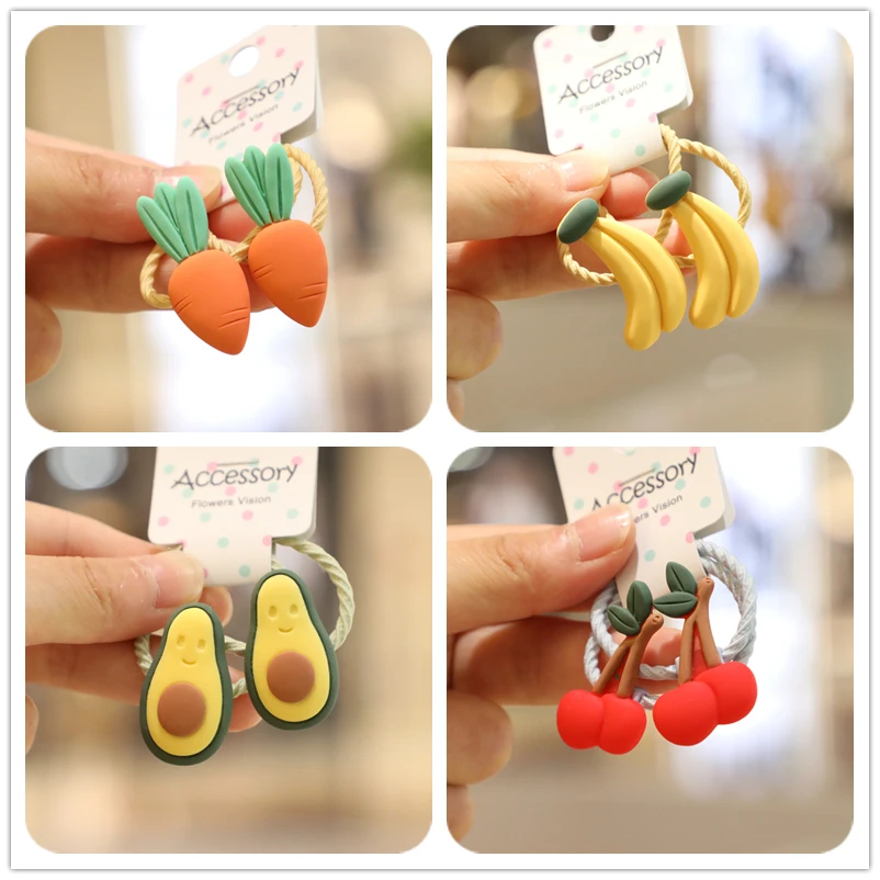 

2PCS New Cute Fruit Avocado Watermelon Princess Headwear Kids Elastic Hair Bands Children Ropes Girls Accessories Baby Headdress