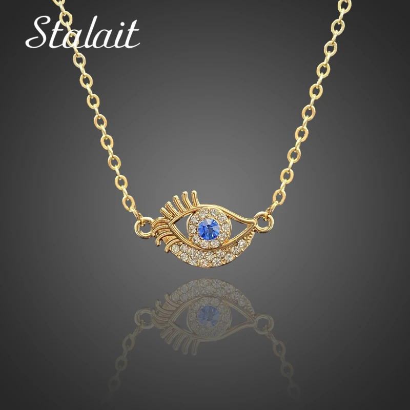 

Vintage Fashion Evil Eye Necklace Pendant Gold Color Clavicle Chain Blue Crystal Necklace For Women Jewelry Gift