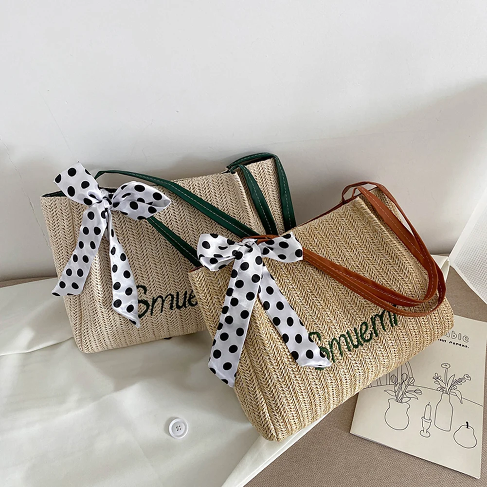 Женские сумки на плечо соломенные тканые вместительные повседневные женские