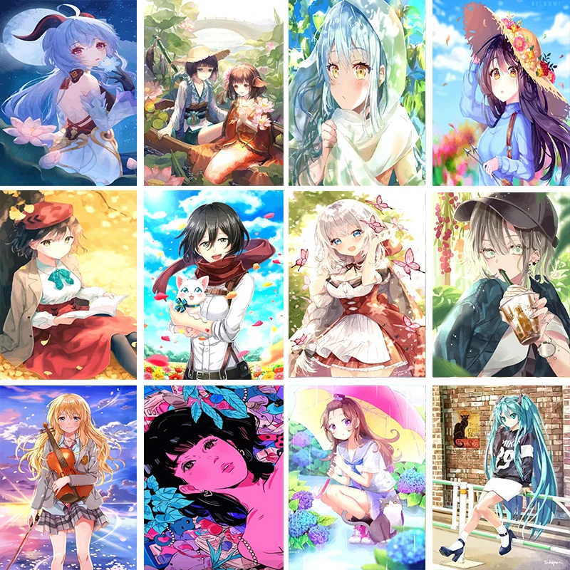 

Набор для рисования по номерам на основе аниме девушка 40 х50 см