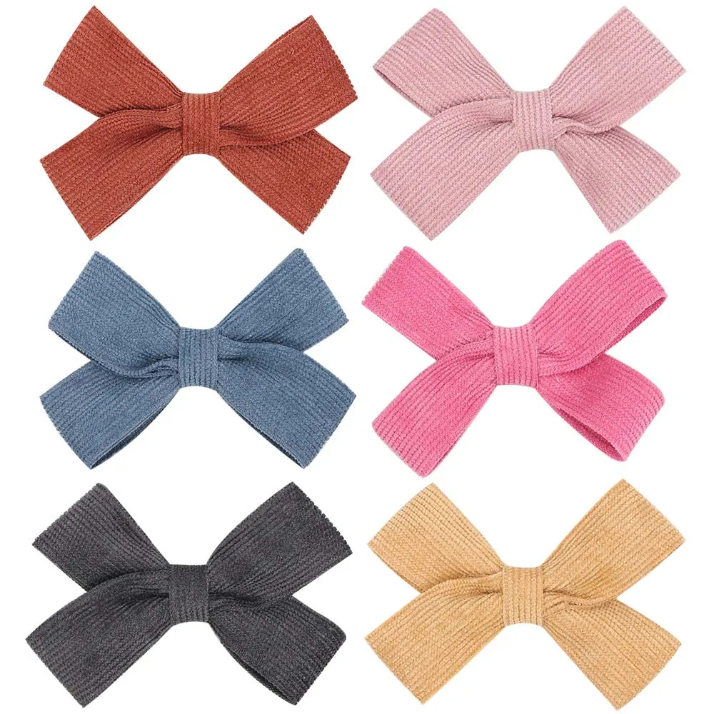 

ncmama 2pcs/lot Solid Striped Corduroy Hair Clips 3'' Girls Kids Cross Knot Velvet Hair Bows Princess Hairpins Hair Accessories