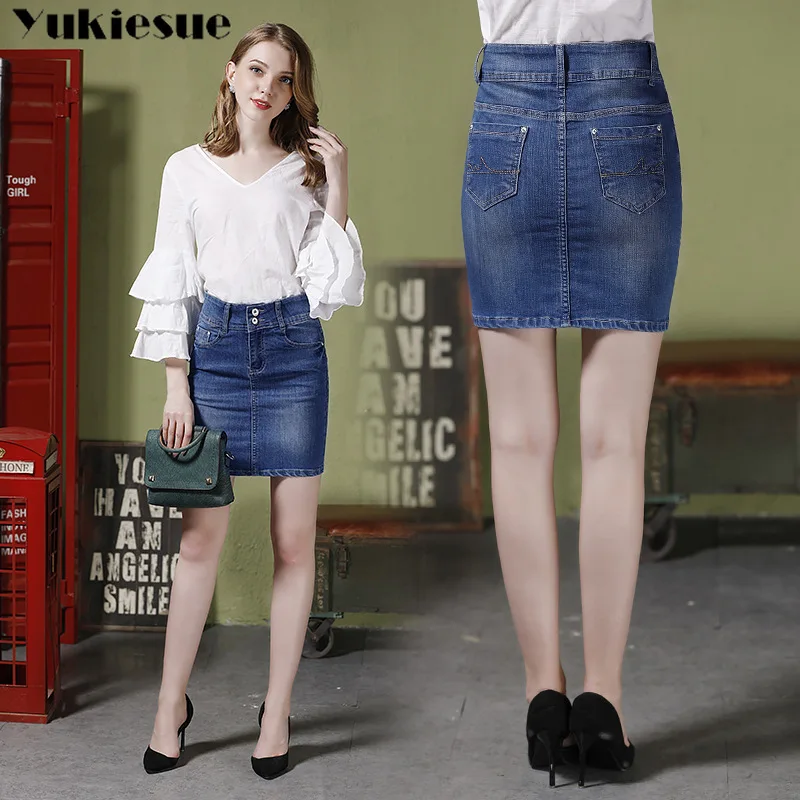 Женская джинсовая юбка карандаш короткая облегающая мини размера плюс с высокой