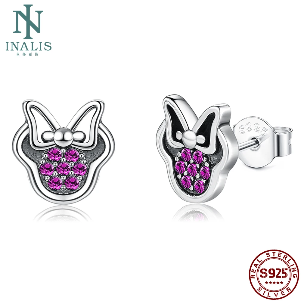 

INALIS Genuine 925 Sterling Silver Stud Earrings For Women With Blue Cubic Zirconia Cute Small Earring Party Fine Jewelry Gift