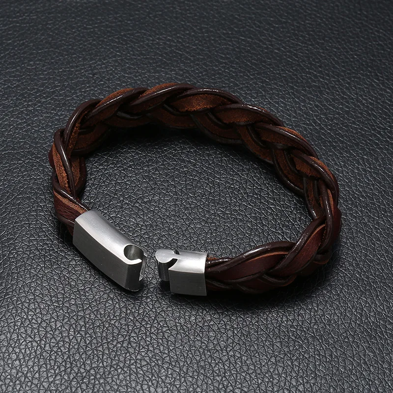 2019 New Design Handmade Braided Genuine Leather Bracelet &amp Bangle for Men Stainless Steel Fashion Bangles Gifts | Украшения и