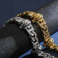 Punk Rock Skull Men's Bracelet For Men Luxury Gold Color Stainless Steel Mens Curb Biker Bracelets Jewelry Male Dropshipping