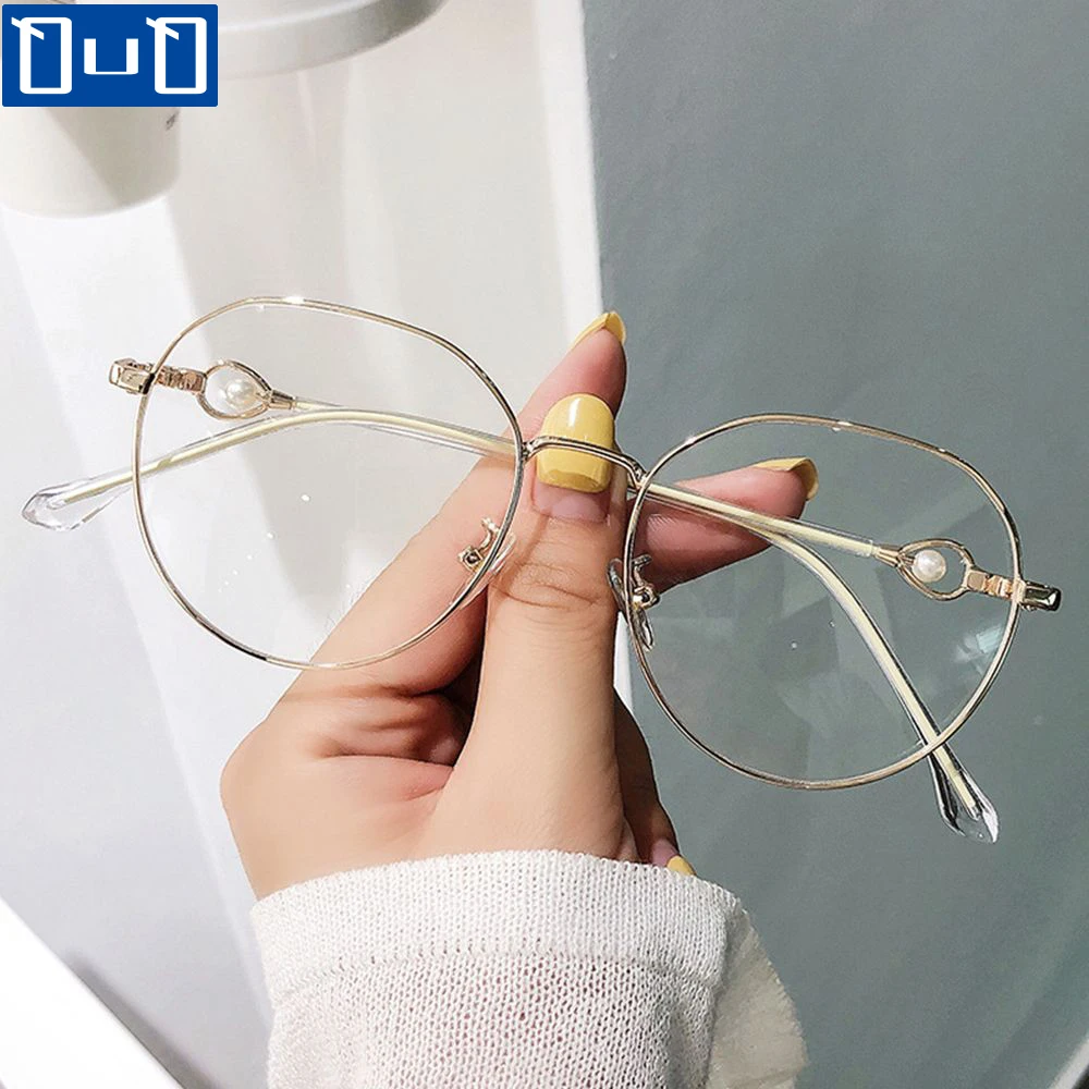 

Женские и мужские компьютерные очки Qutzzmnd, в металлической оправе, с защитой от УФ-лучей и жемчугом, 2022