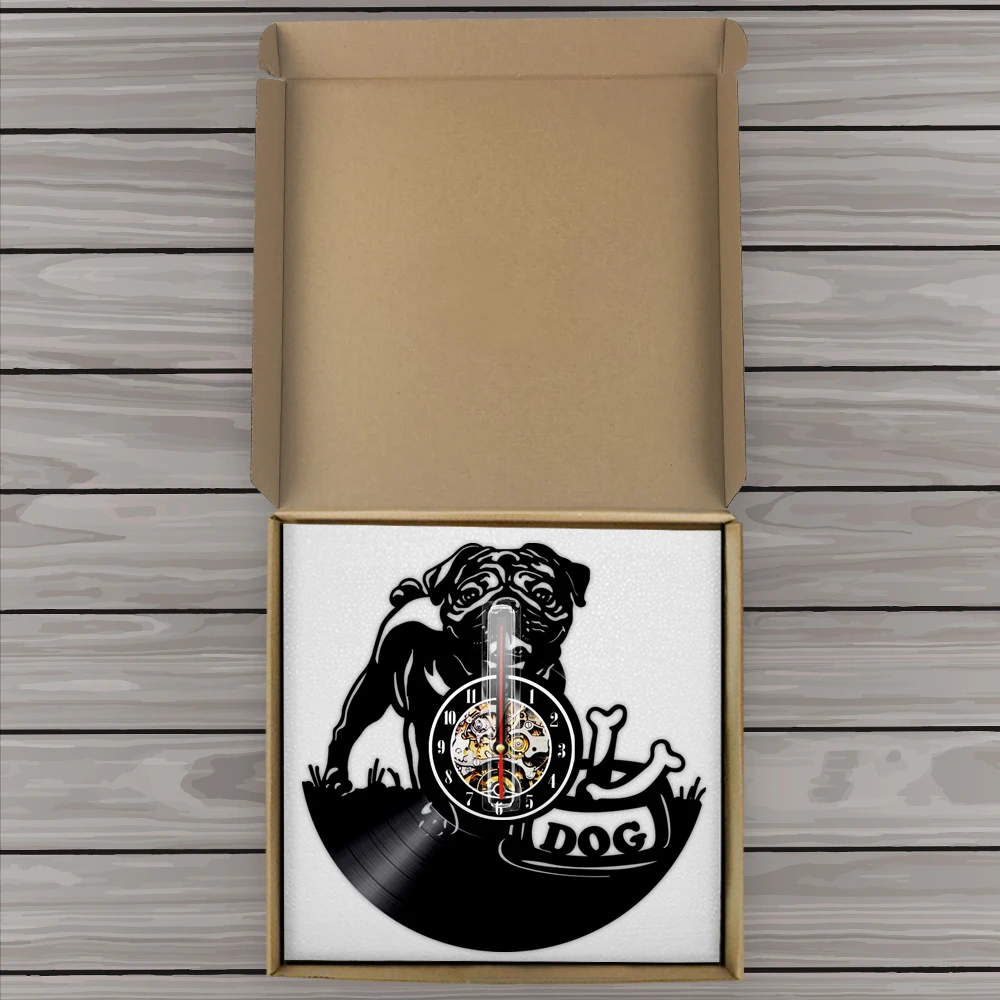 Настенные виниловые 3d часы с изображением английского бульдога мопса